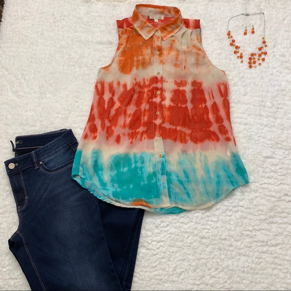 Gianna Bini Tie dyed orange and turquoise shirt Size S
